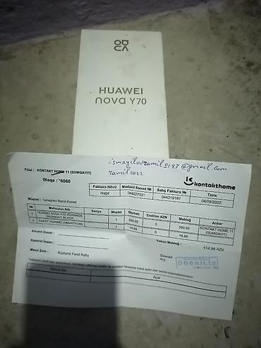 huawei madem: Huawei Nova Y70, 64 GB, rəng - Qara, Sənədlərlə — 2