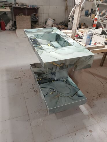 Hamam üçün aksessuarlar: Mərmər effektli konsol-lavabo modulu - Material: Parlaq səthli — 2