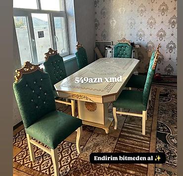 Masa və oturacaq dəstləri: Masa və 6 stul dəsti – Xmd • Komplekt: 1 yemək masası + 6 ədəd stul — 159