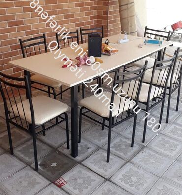 Masa və oturacaq dəstləri: Mətbəx üçün stol stul desti, kuxna üçün masa və oturacaqlar dəstləri — 8