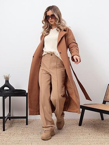 Пальто: Женское пальто-халат в карамельно-латте оттенке Элегантная базовая — 11