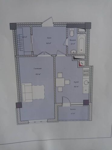 нижний джал: 1 комната, 46 м², Элитка, 6 этаж, Без ремонта