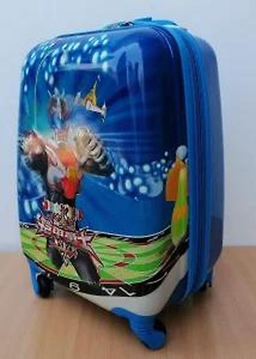 Rančevi, torbe i koferi: Dečiji kofer plave boje sa printom robota, idealan za putovanja. Kofer — 11