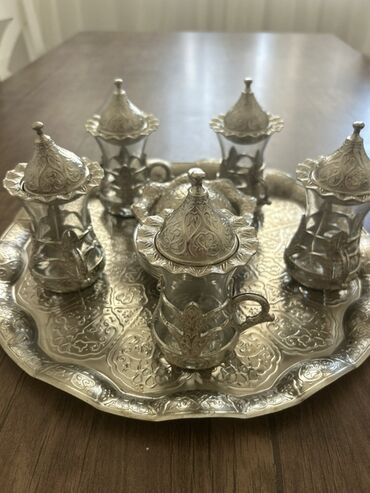 servis: Çay dəsti, rəng - Gümüşü, Şüşə, 5 nəfərlik, Türkiyə