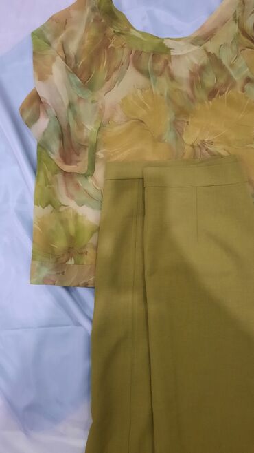женские блузки из хлопка: Костюм с юбкой, Миди, Блузка, L (EU 40)