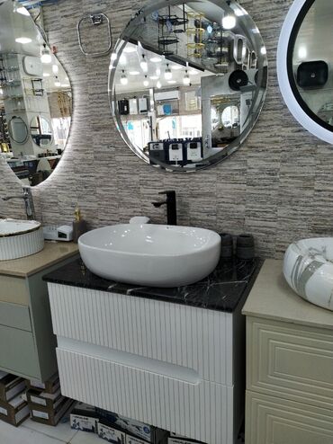 divar aboylari: Hamam mebeli dəsti – müasir dizayn - Üstəqoyma oval keramika əl-üz