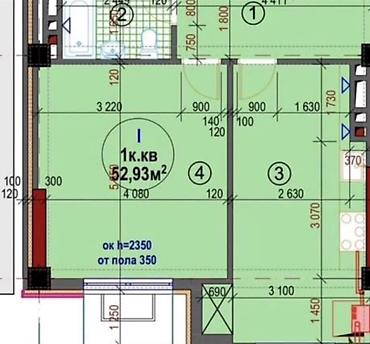 Продажа квартир: 1 комната, 53 м², Асанбай мкр Элитка, 6 этаж, ПСО (под самоотделку) — 2