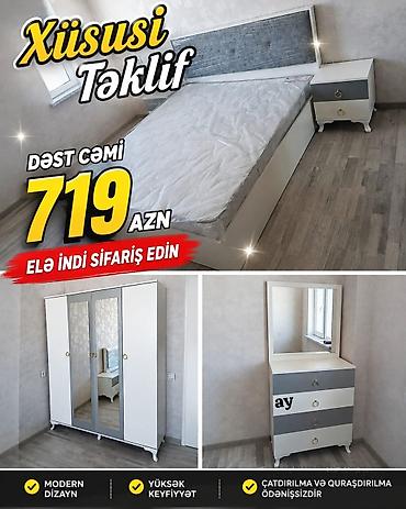 Yataq otağı mebel dəsti Tərkib: - İkinefərlik çarpayı (yumşaq