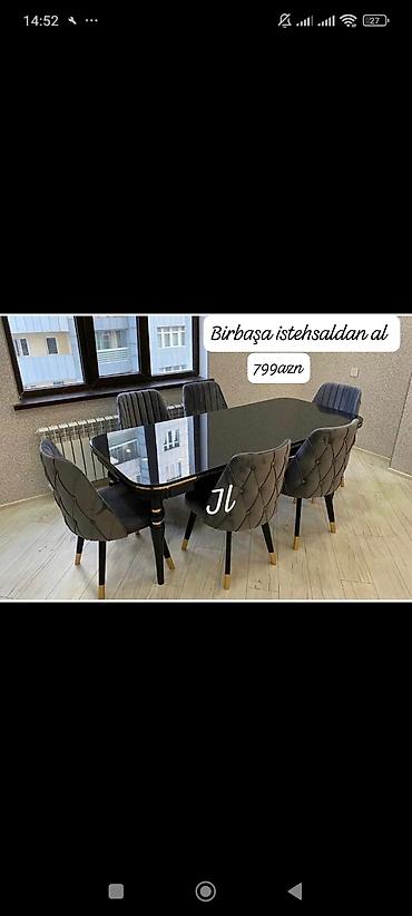 ofis ucun stol: - Yemək/dinner dəsti: 1 masa + 6 oturacaq - Dizayn: modern, zərif — 1
