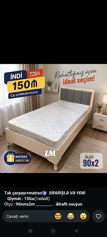 Tək nəfərlik çarpayı + hədiyyə matras - Ölçü: 90 sm x 2 m (90x200) - lalafo.az -da Tək nəfərlik çarpayı + hədiyyə matras - Ölçü: 90 sm x 2 m (90x200) -