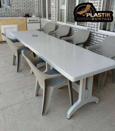 plastik stol stul sederek: Yeni, Dördbucaq masa, 6 stul, Açılan, Stullar ilə, Plastik, Türkiyə