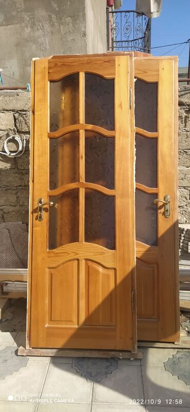 Otaq qapıları: Taxta otaq qapısı – şüşəli model - Material: təbii ağac (şam tonunda) — 7