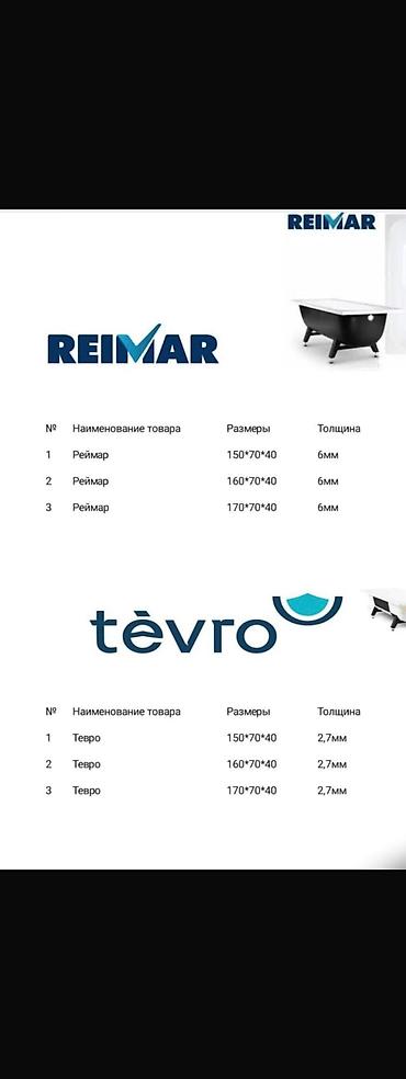 Ванны: Ванны чугун металл акрил размеры металлических ванн от 1.05 до 1.70 в — 3