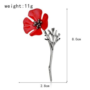 брош: Модная брошь с красным маком, размер 3 см х 8 см