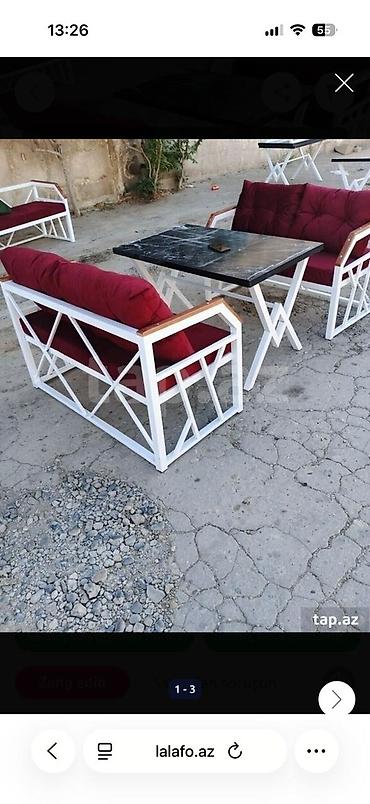 Bağ, çöl mebeli: Kafe, bağ və terasa uyğun metal karkaslı lounge dəst - Tərkib: 1 ədəd — 2