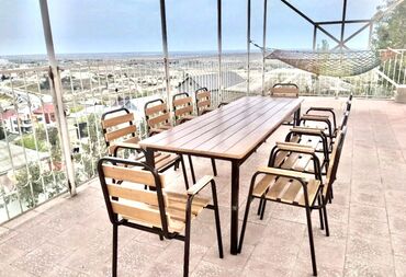 Bağ, çöl masa və oturacaq dəstləri: Yeni, Kvadrat masa, Açılmayan, Stullar ilə, Taxta, Azərbaycan — 2