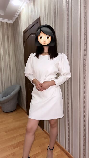 белые вечерние платья: Вечернее платье, Коктейльное, Короткая модель, С рукавами, S (EU 36)
