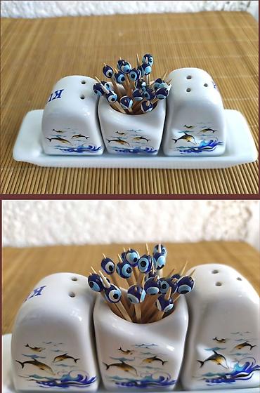 Ostala kuhinjska oprema: KUŠADASI Suvenir- Posuda Za So•Biber•Čačkalice Sa Fatiminim Okom — 5