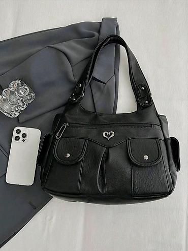 Çantalar: Qadın üçün çiyin çantası – qara rəng - Material: yumşaq teksturalı — 8