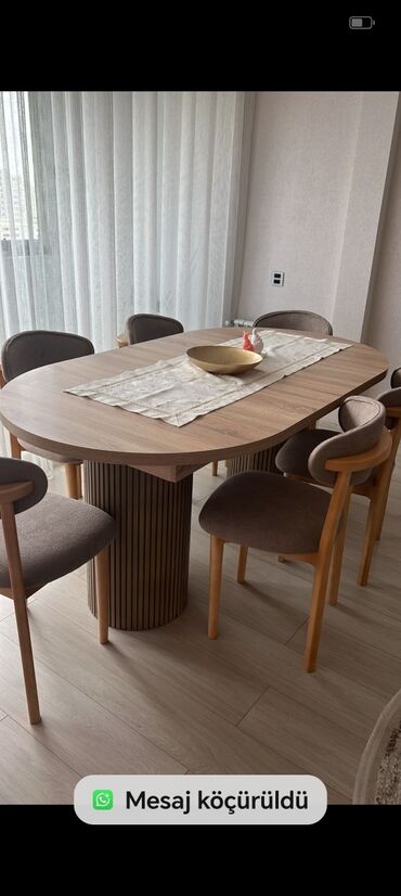 Çarpayılar: Qonaq otağı üçün, İşlənmiş, Açılan, Oval masa, 6 stul