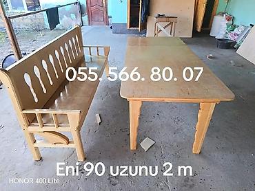 yumurta gence: Ağacdan hazırlanmış masa və skamya dəsti. - Material: tamamilə taxta — 1