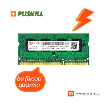 laptop ddr3 ram: Operativ yaddaş (RAM) 8 GB, 1333 Mhz, DDR3, Noutbuk üçün, Yeni