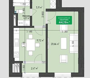 Продажа квартир: 1 комната, 44 м², Элитка, 7 этаж, Готовая ПСО (под самоотделку) — 9