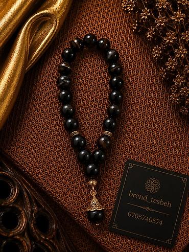 Qara daşlardan hazırlanmış zərif təsbeh - Material: parlaq qara təbii