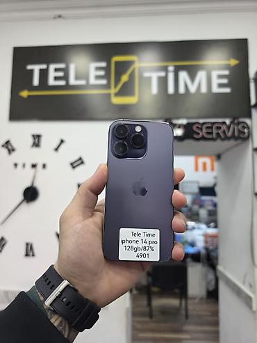 1:1 iphone: IPhone 14 Pro, 128 GB, Deep Purple, Zəmanət, Simsiz şarj, Face ID — 1