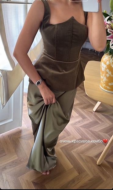 cut a dash: Корсет + длинная сатиновая юбка в оливково‑хаки палитре. - Топ с — 1
