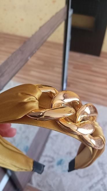 Бижутерия: Qızılı rəngdə saç lenti (başlıq) - Material: atlas efektli parıltılı — 2