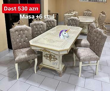 стул металлический: Klassik üslubda yemək otağı dəsti - Tərkibi: masa + 6 ədəd stul - — 2