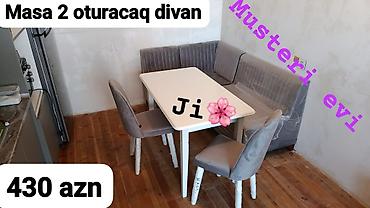Mətbəx üçün künc dəsti: - 1 ədəd masa - 2 ədəd oturacaq - Künc divan