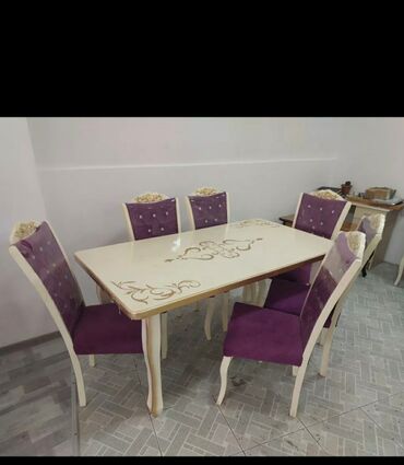 Masa və oturacaq dəstləri: Qonaq otağı üçün, Yeni, Açılan, Dördbucaq masa, 6 stul — 55