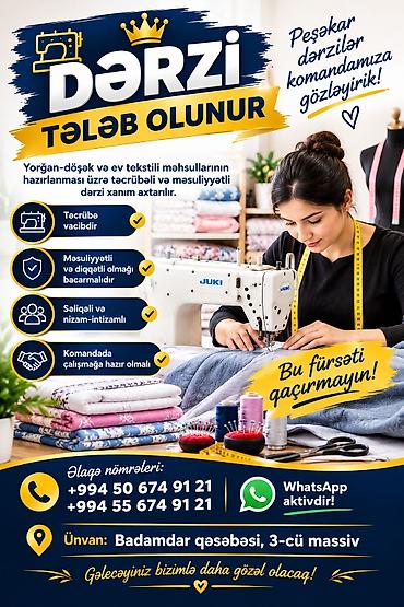 averlok tikis masini: Dərzi tələb olunur – peşəkar dərzilər komandamıza qoşulsun! İş — 1