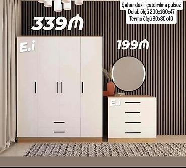Ağ rəngli yataq otağı mebel dəsti - 4 qapılı şkaf: ölçü 200×160×47