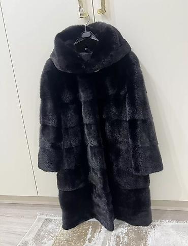 Шуба, Норка, По колено, С капюшоном, L