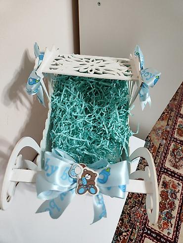 Bayram məhsulları: Dekorativ “Baby Boy” temalı beşik/arabacıq qutusu - Material: ağ — 4