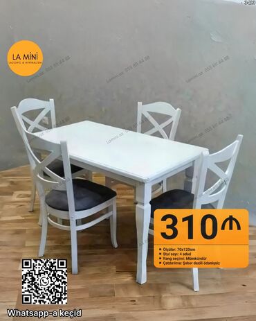 metbex masa: Mətbəx üçün, Dördbucaq masa, 4 stul