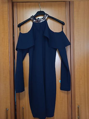 Elegantna ženska haljina – tamnoplava -Veličina: M-L - Rukavi: dugi