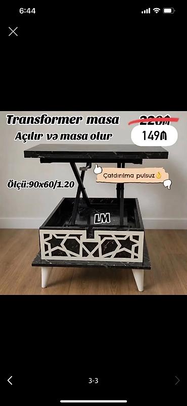 Transformer masa – açılıb yuxarı qalxan mexanizm sayəsində çay/qəhvə