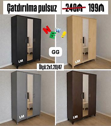 Üç qapılı paltar dolabı – güzgülü dizayn - Ölçü: 2 x 1.20 x 47 sm -