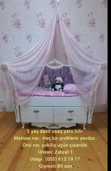 детская кровать баку: Qız üçün, Çarpayı, Bazasız, Matras ilə, Siyirməli