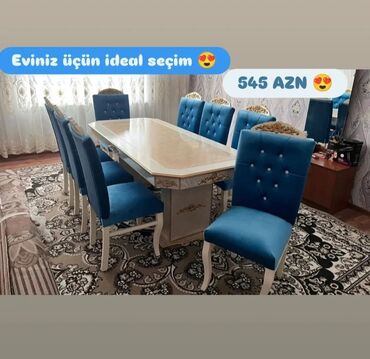 Masa və oturacaq dəstləri: Qonaq otağı üçün, Yeni, Açılmayan, Dördbucaq masa, 6 stul