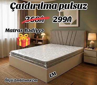 qutu mutu: Yataq dəsti – başlıq və qutu tipli baza - Ölçü: 1.60 m x 2 m - Başlıq — 1