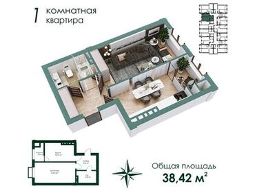 квартиры кара жыгач: 1 комната, 39 м², Элитка, 5 этаж, Евроремонт