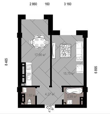квартира берилет моторс: 1 комната, 42 м², Элитка, 2 этаж, ПСО (под самоотделку)