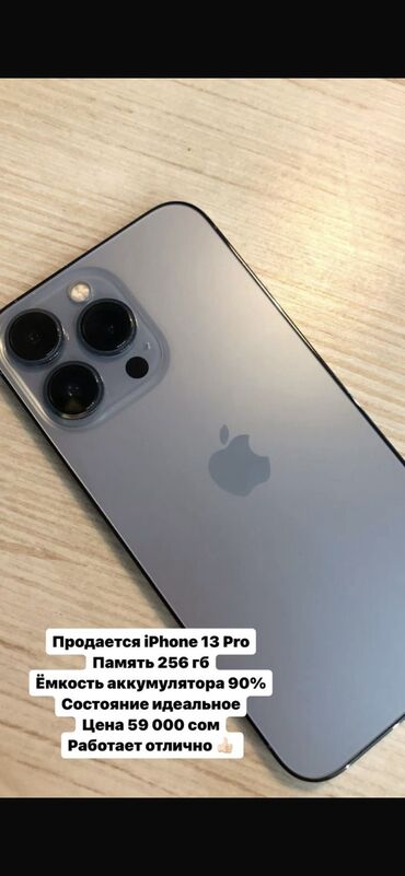 iphone 8: IPhone 13 Pro, Колдонулган, 256 ГБ, Күмүш, 90 %