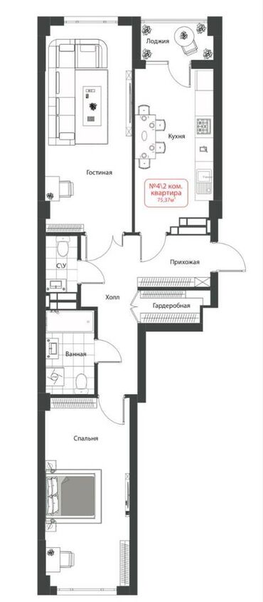 Продажа квартир: 2 комнаты, 75 м², Элитка, 4 этаж, Евроремонт