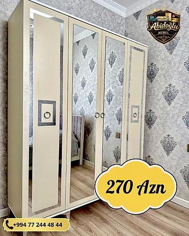 Yeni, 4 qapılı, Güzgülü, Bej, Açılan, Düz dolab